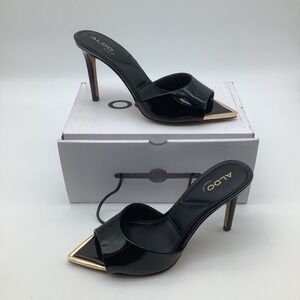 ALDO Anniebrilden Black Leather Pointed Toe Stiletto Mules Womens Size 7.5 New
